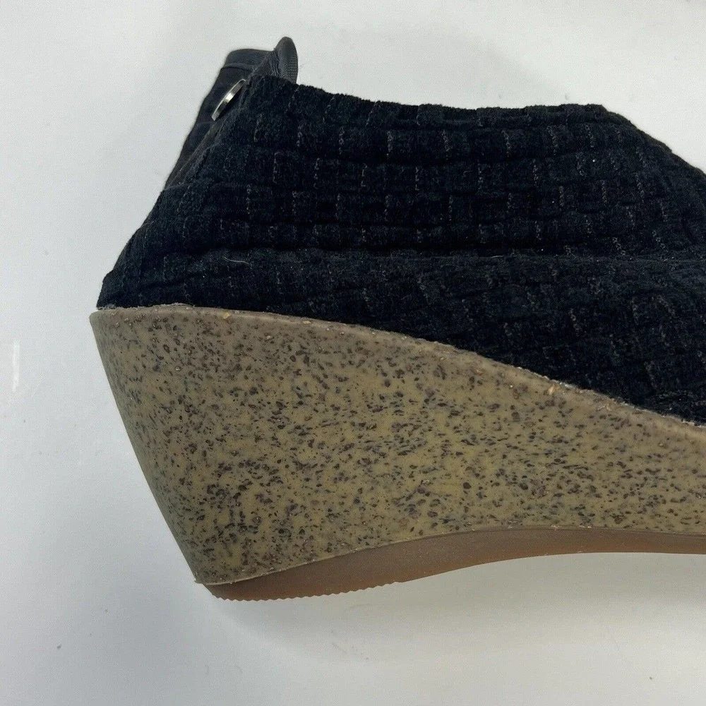 Bernie Mev Black Woven Chenille Slip On Wedge Shoes Booties Size 41 US 10
